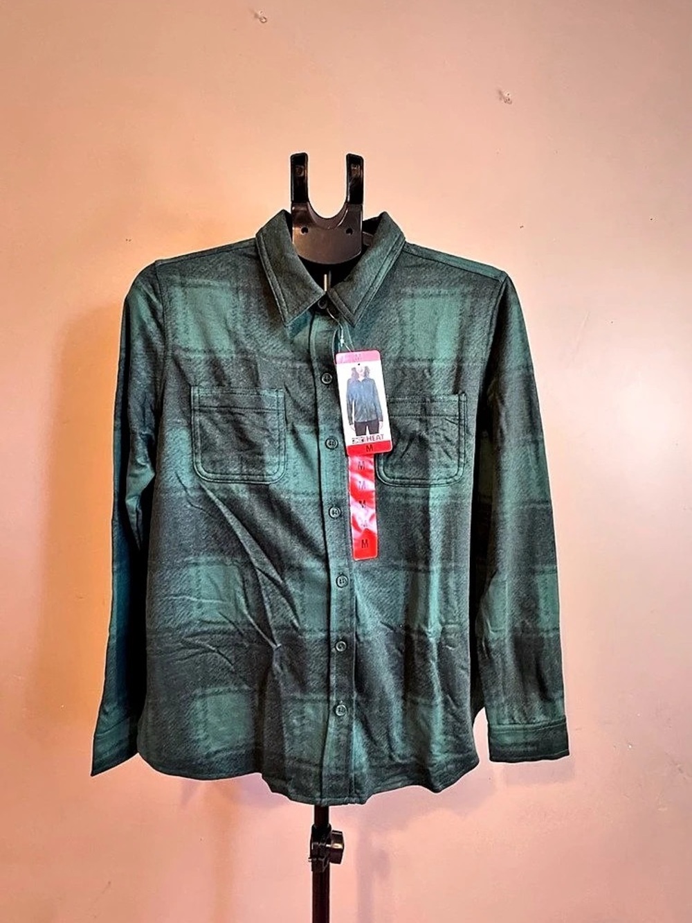 NWT 32 Degrees Heat Women’s Green Black Plaid Button Down Shirt Medium